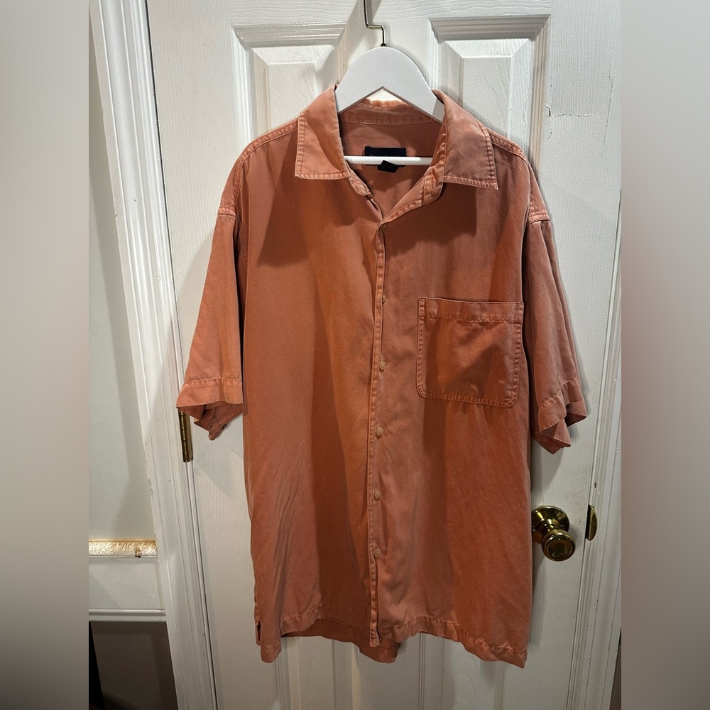 Scott‎ Barber Peach Silk Cotton Short Sleeve Button Up Medium